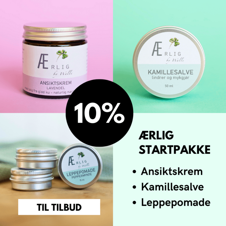 Foto pakketilbud Ærlig by Walle ansiktskrem kamillesalve leppepomade