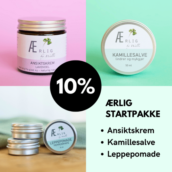 Foto pakketilbud Ærlig by Walle ansiktskrem kamillesalve leppepomade