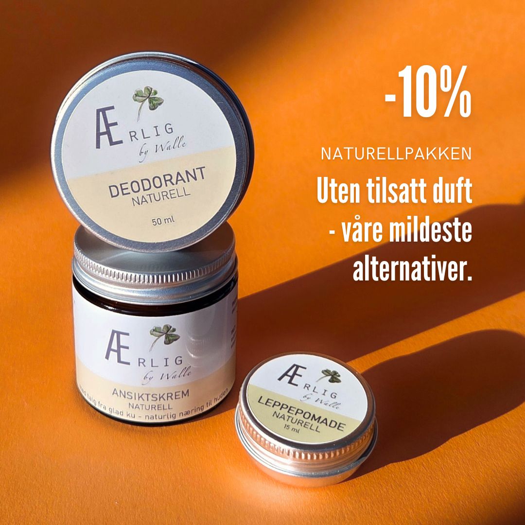 3 produkter fra Ærlig by Walle, på oransje bakgrunn