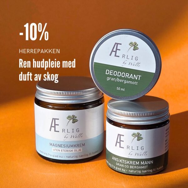 3 produkter fra Ærlig by Walle, på oransje bakgrunn