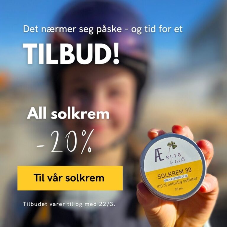 jente i bakgrunn som holder solkrem fra ærlig by walle mot kamera
