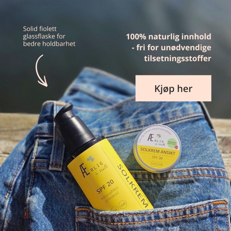 to solkrem produkter fra ærlig by walle ligger på jeans på kai