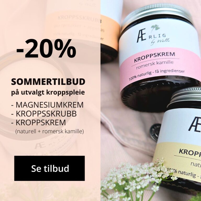 produkter fra ærlig by walle ligger på rosa bakgrunn