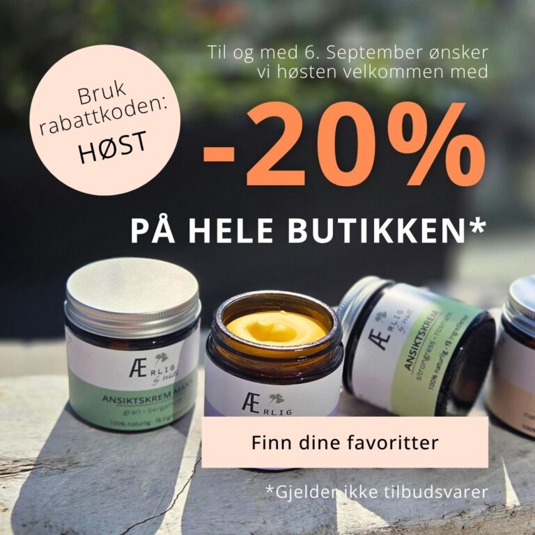 Flere produkter fra ærlig by walle står ute i naturlig lys,